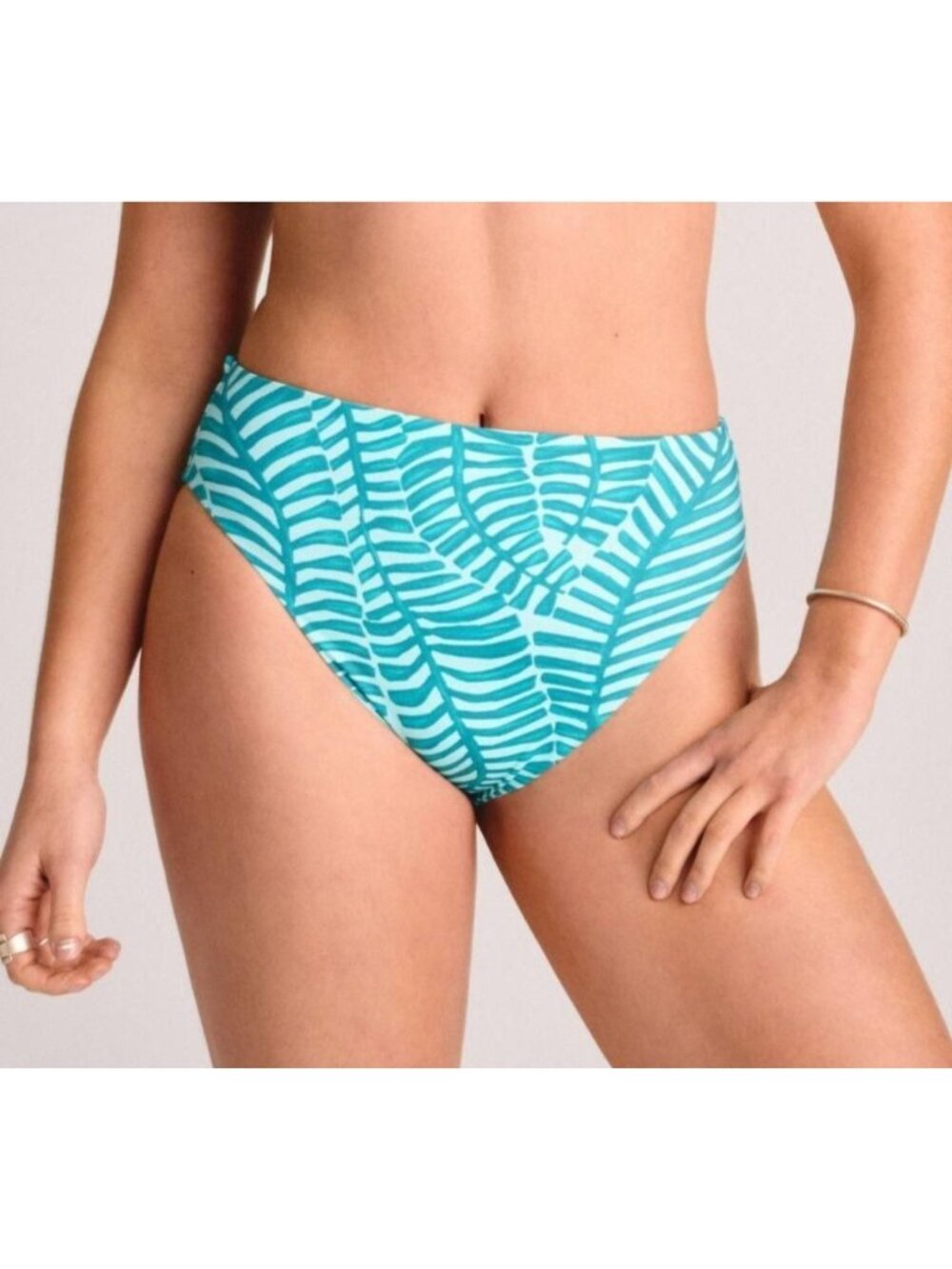 Vitamin A Womens High Waist Bikini Bottom XXL Green Leaf Print Full Coverage NWT